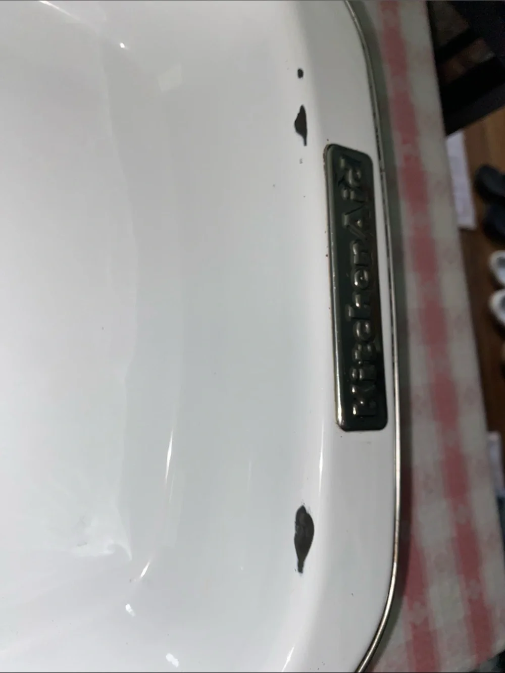 Vintage Kitchen Aid White Terra Cotta Porcelain Enameled Baking Roasting Pan
